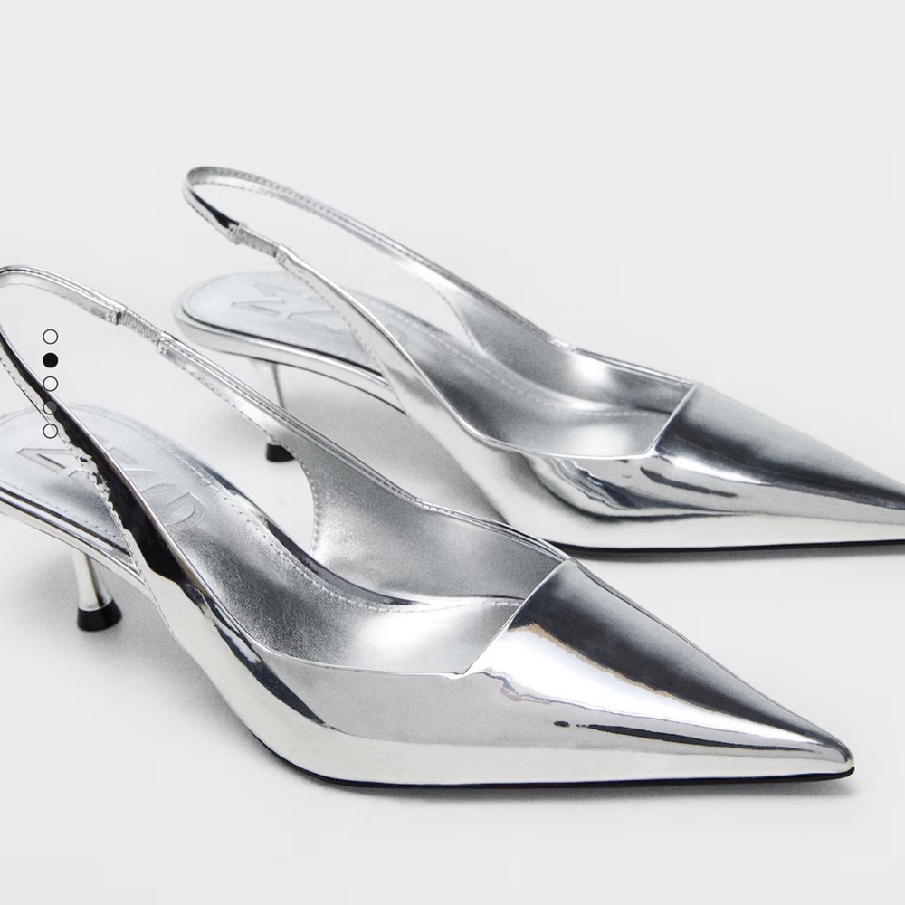 Mango Metallic Heel Shoes Silver
